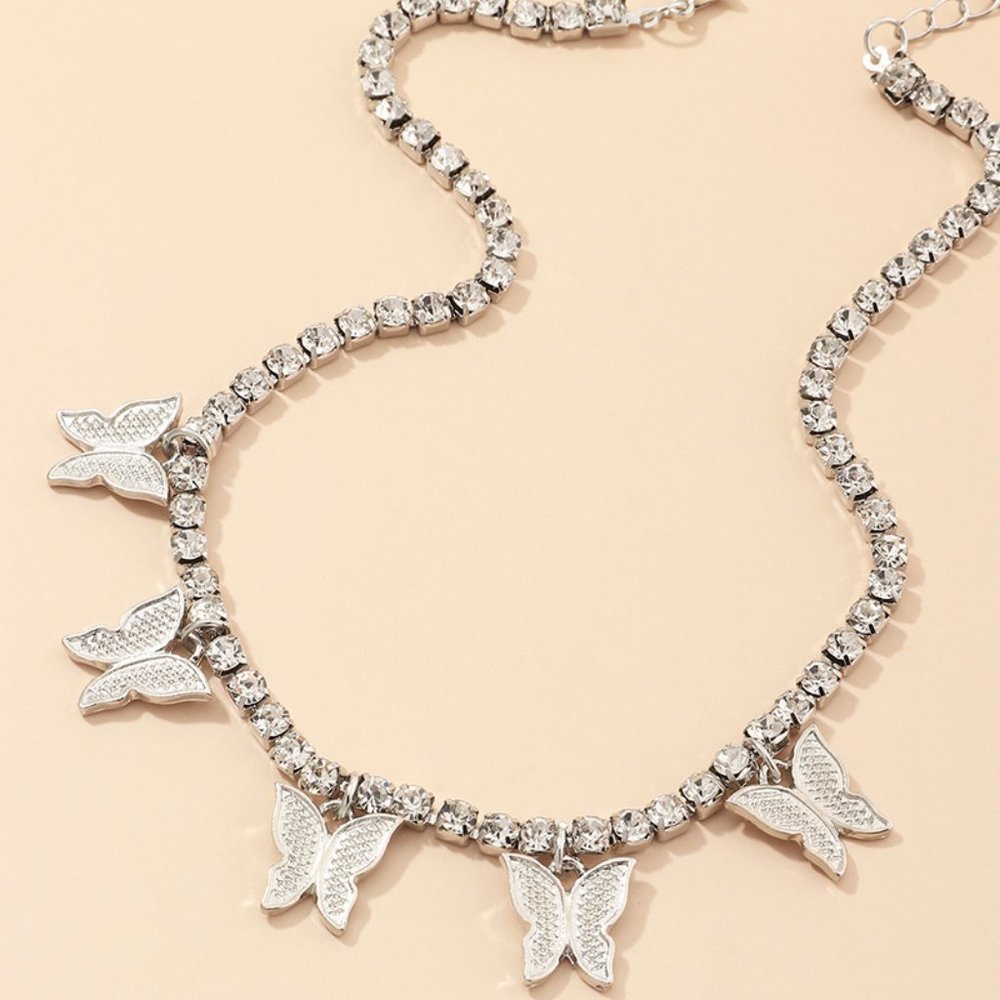 Crystal Butterfly Rhinestone Tennis Necklace